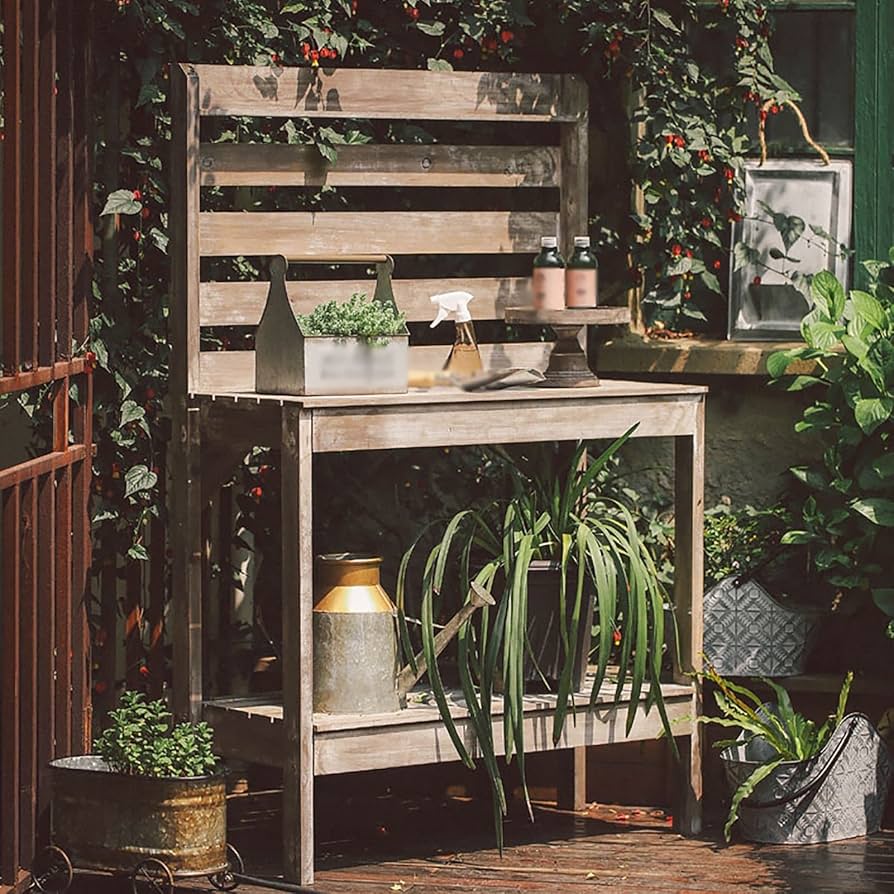 Amazon.co.jp: ガーデン盆栽作業台、テーブル付き作業棚、屋外天井貯蔵